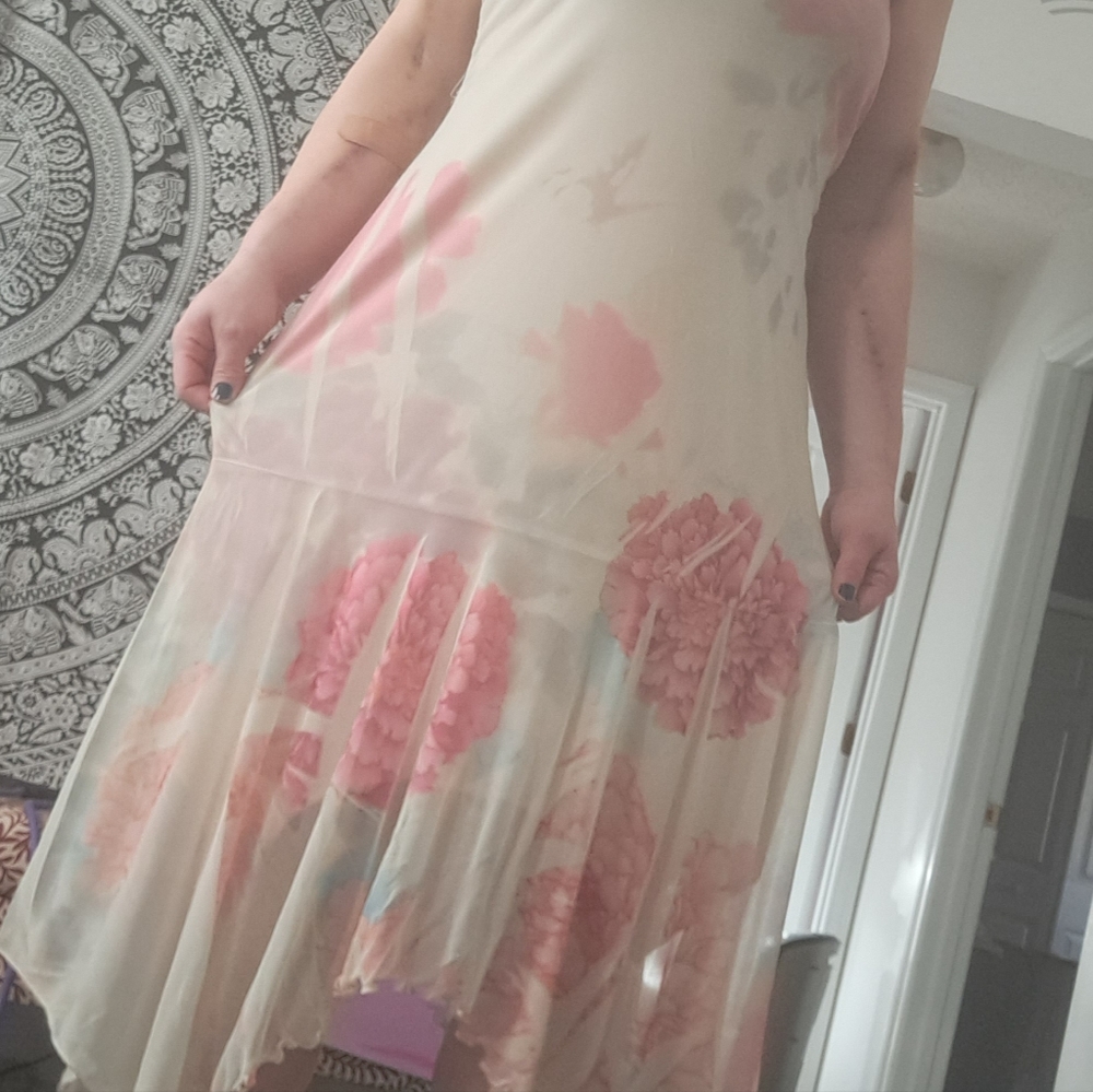 Sheer, pale mint green tube dress with floral pattern size medium